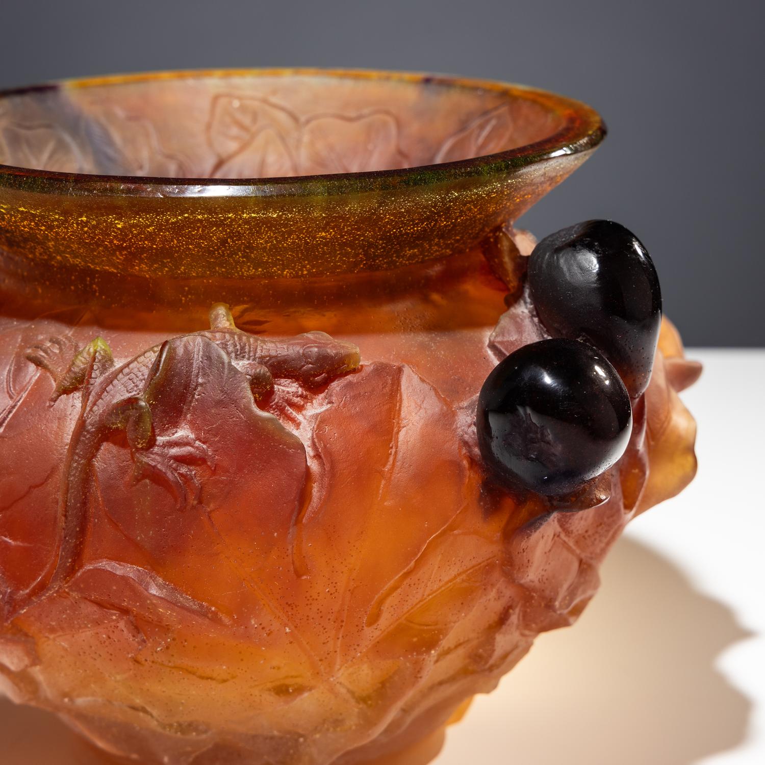 Pâte-De-Verre Les Figues (Figs) vase and tray
