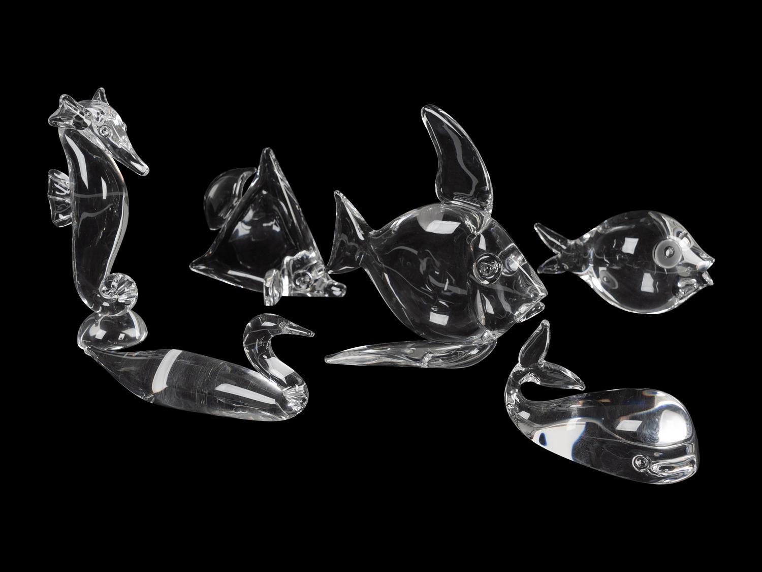 A Group of Six Steuben Glass Aquatic Figures — 20TH CENTURY