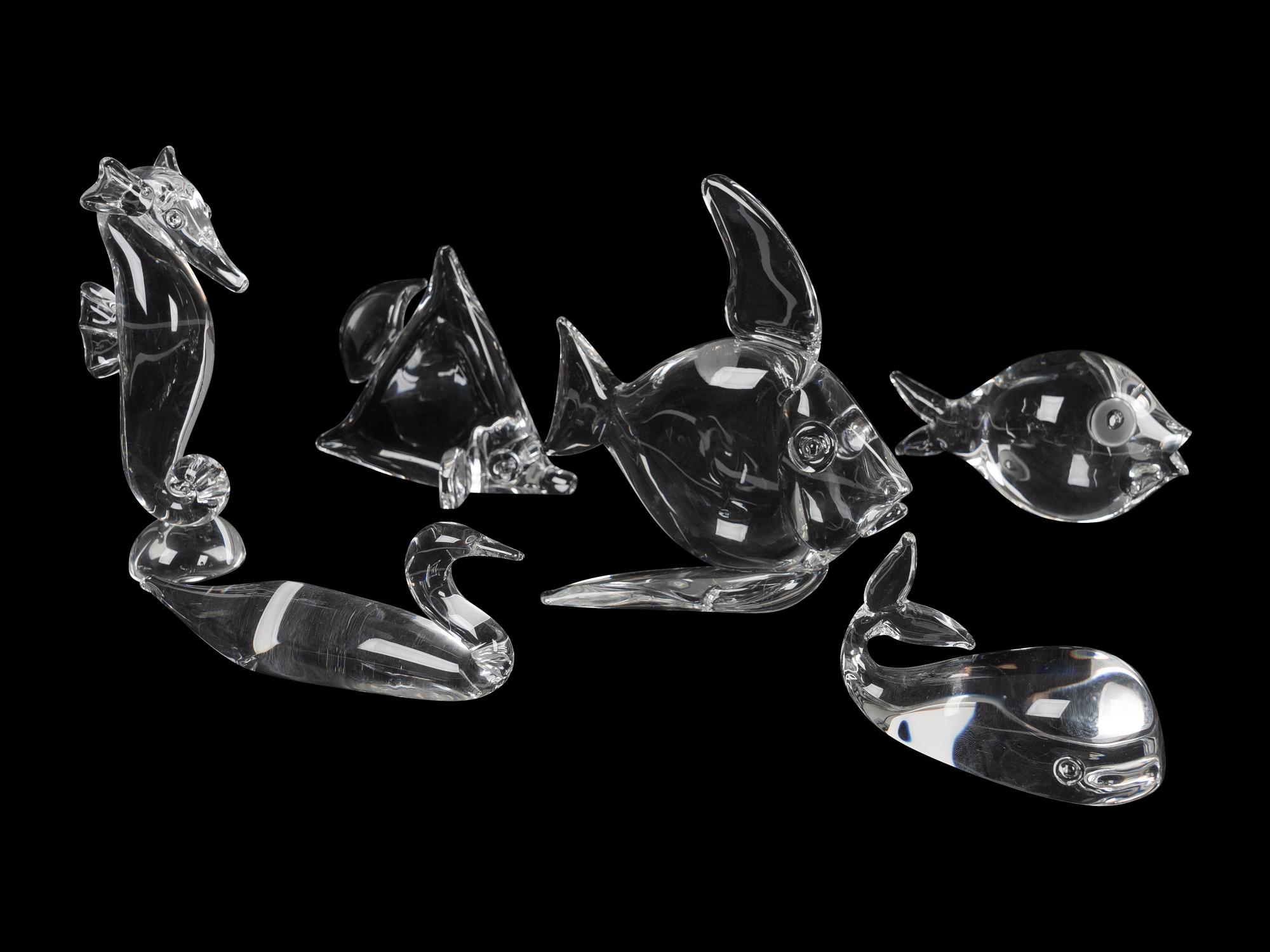A Group of Six Steuben Glass Aquatic Figures — 20TH CENTURY