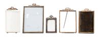 A Collection of Five Cast Metal Frames Height of largest overall 9 inches.