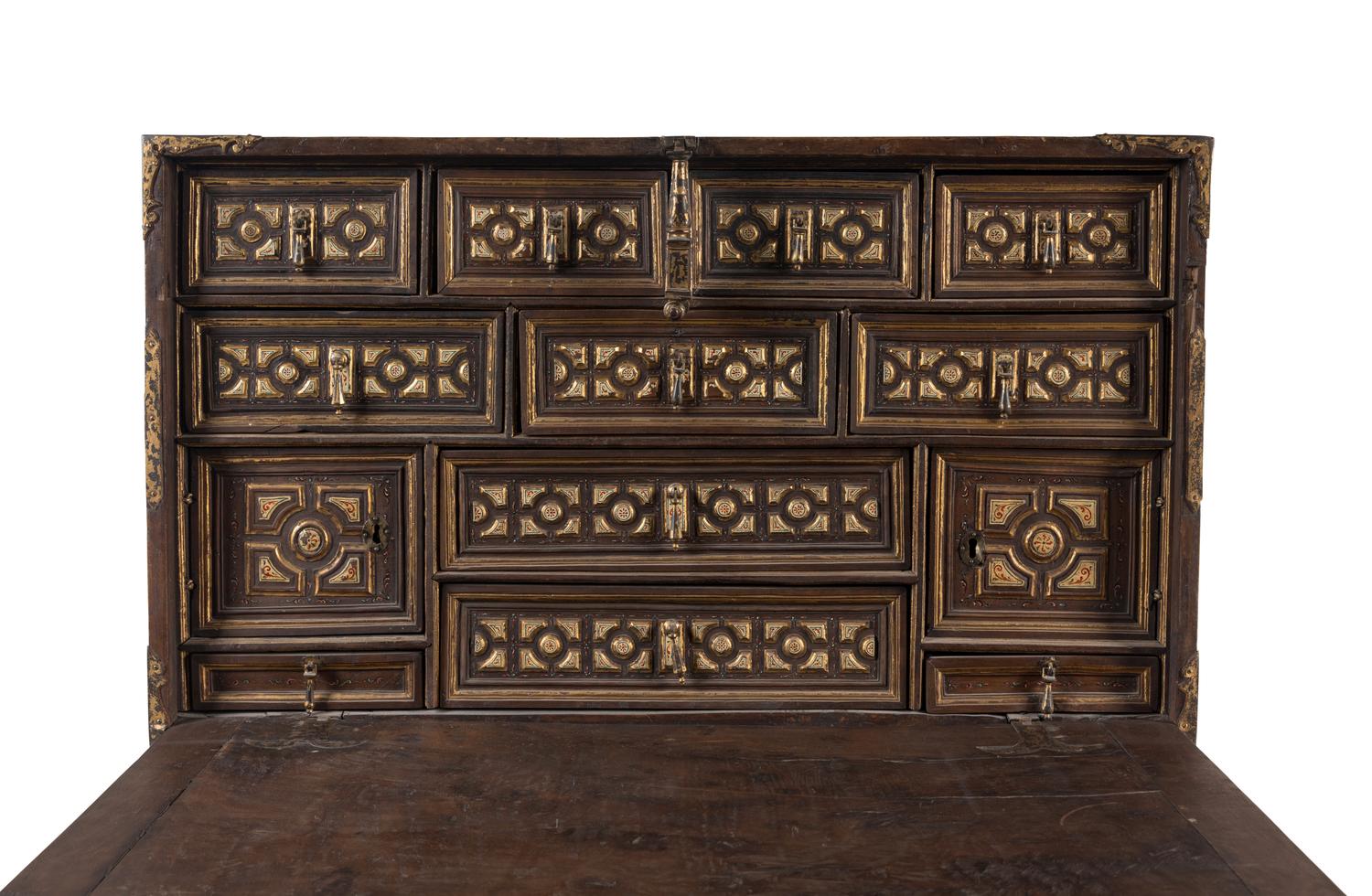 A Spanish Parcel-Gilt Walnut Vargueño