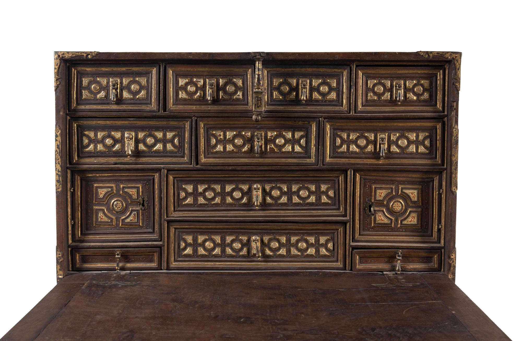 A Spanish Parcel-Gilt Walnut Vargueño