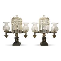 Pair of patinated and gilt-bronze double-arm Argand lamps Retailed by Baldwin Gardiner, New York, second quarter 19th century