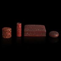 Group of four Japanese carved cinnabar lacquer items 日本漆器四件 18th/19th century ???????