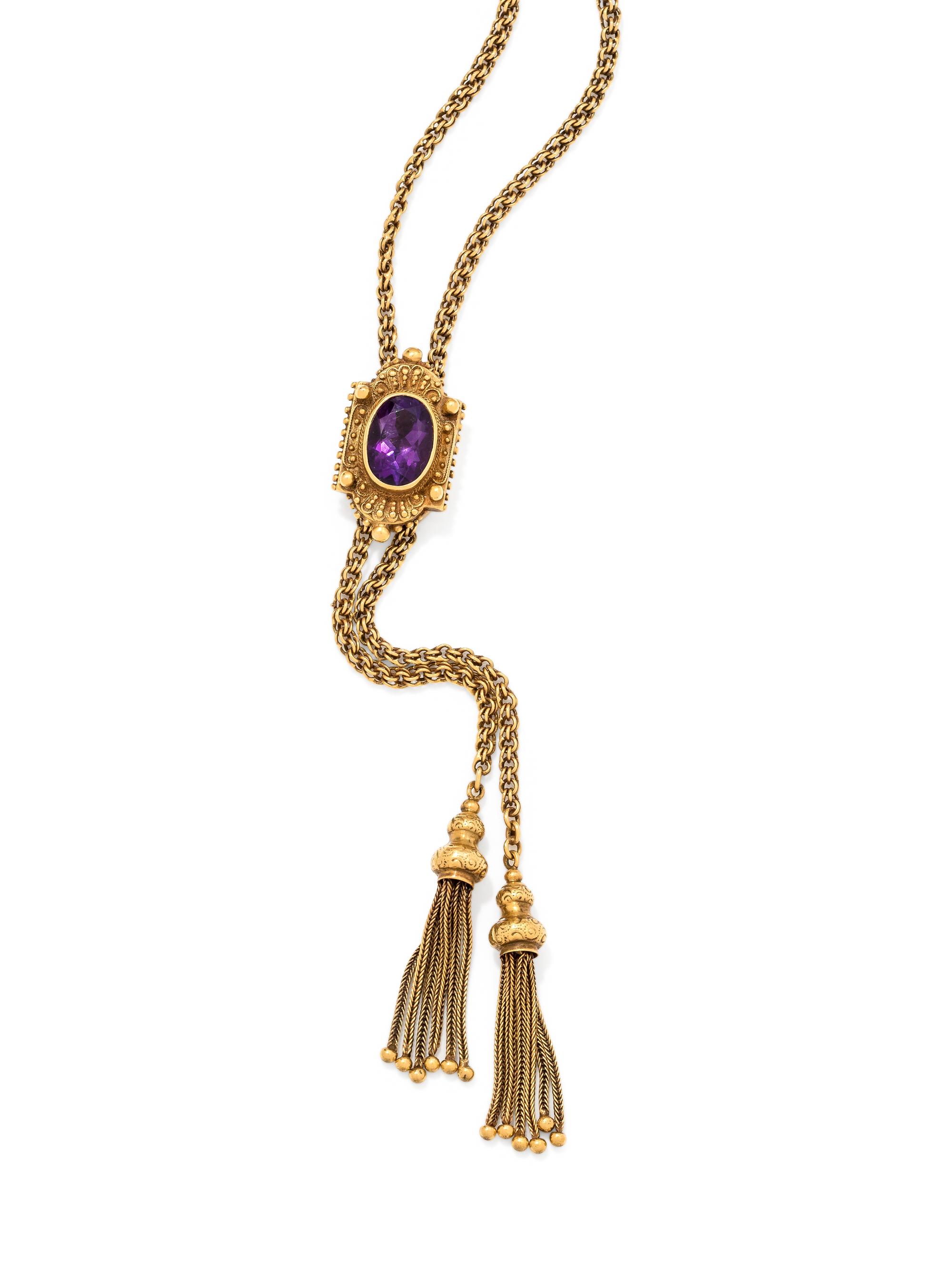 YELLOW GOLD AND AMETHYST SLIDE NECKLACE