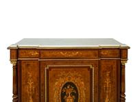 A Napoleon III Style Gilt Bronze Mounted Marquetry Marble-Top Cabinet