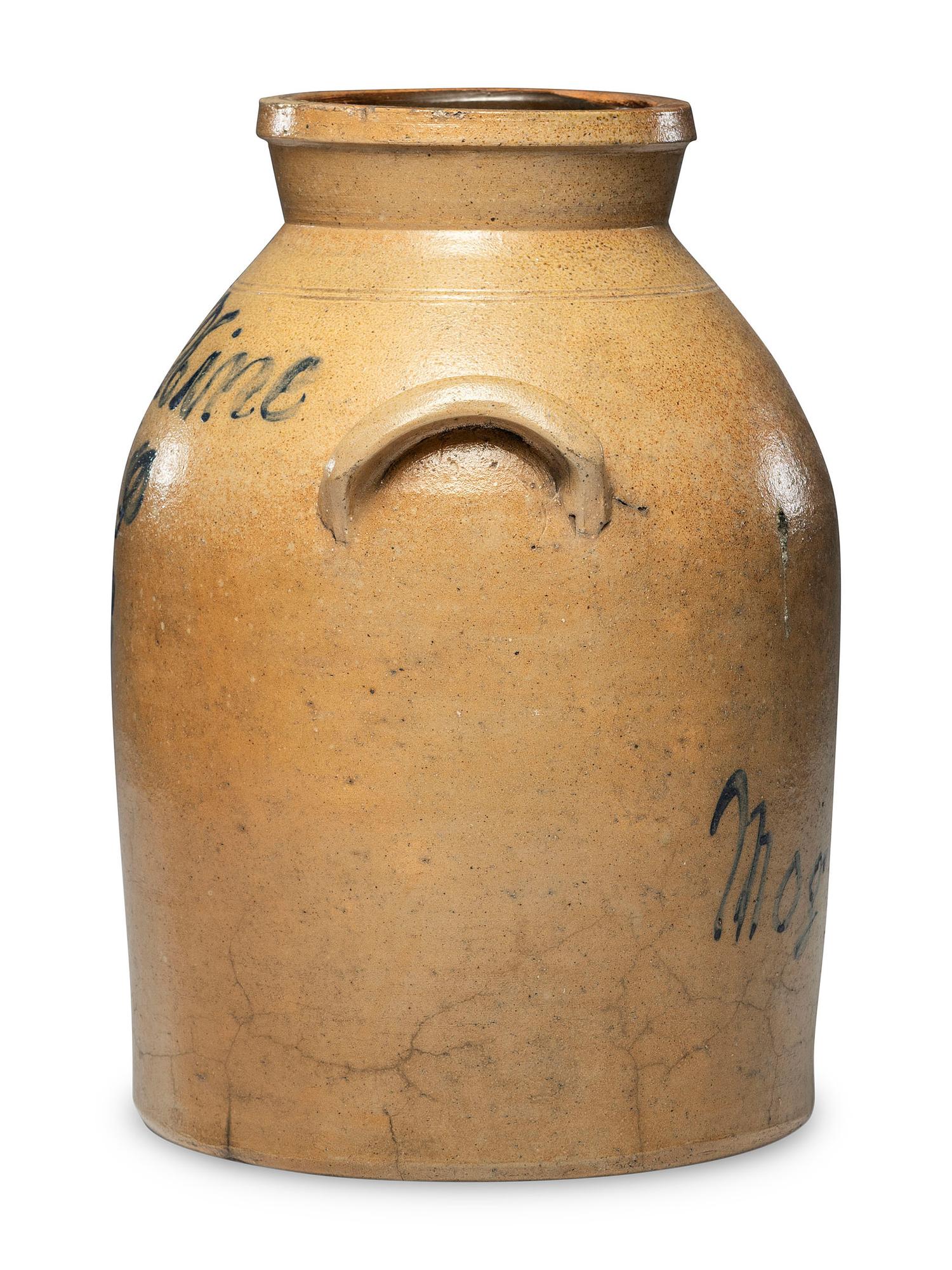 An Eight-Gallon Stoneware Cooler Identified to R. H. Hine, Attributed to Frederick Sheldon