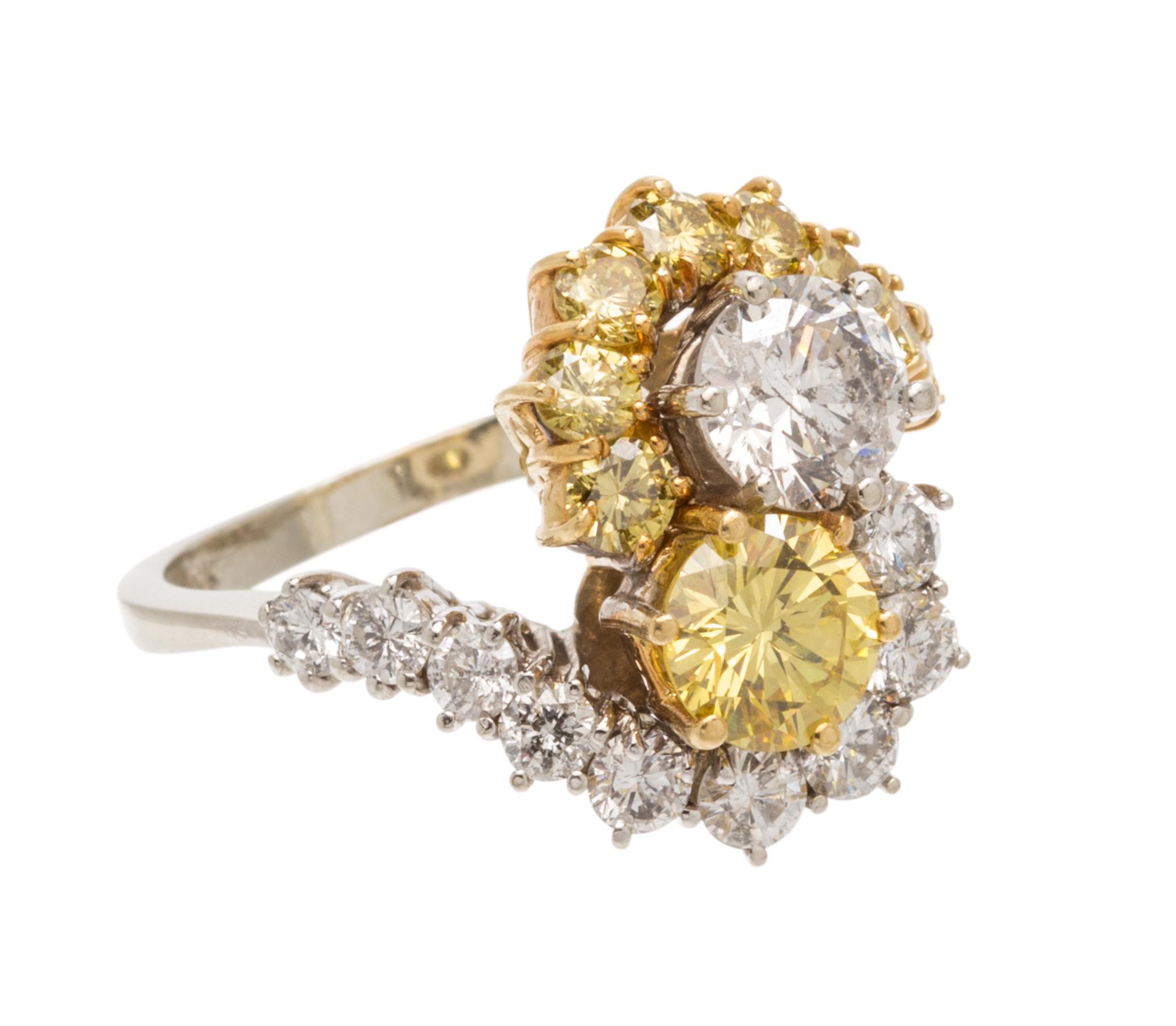 An 18 Karat Gold, Diamond and Treated Color Diamond Bypass Ring, 3.90 dwts.