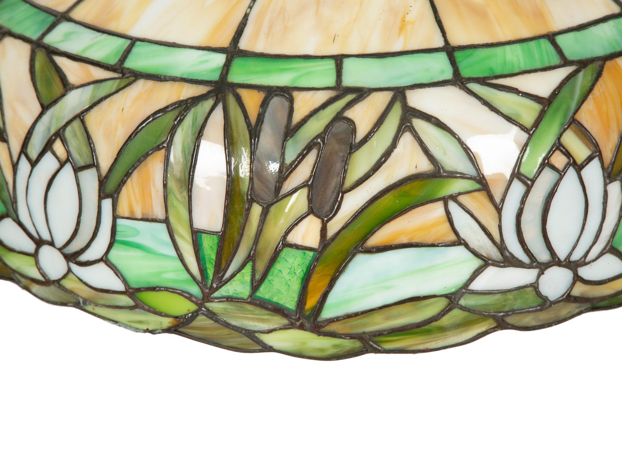 An American Leaded Glass Water Lily Hanging Light Fixture