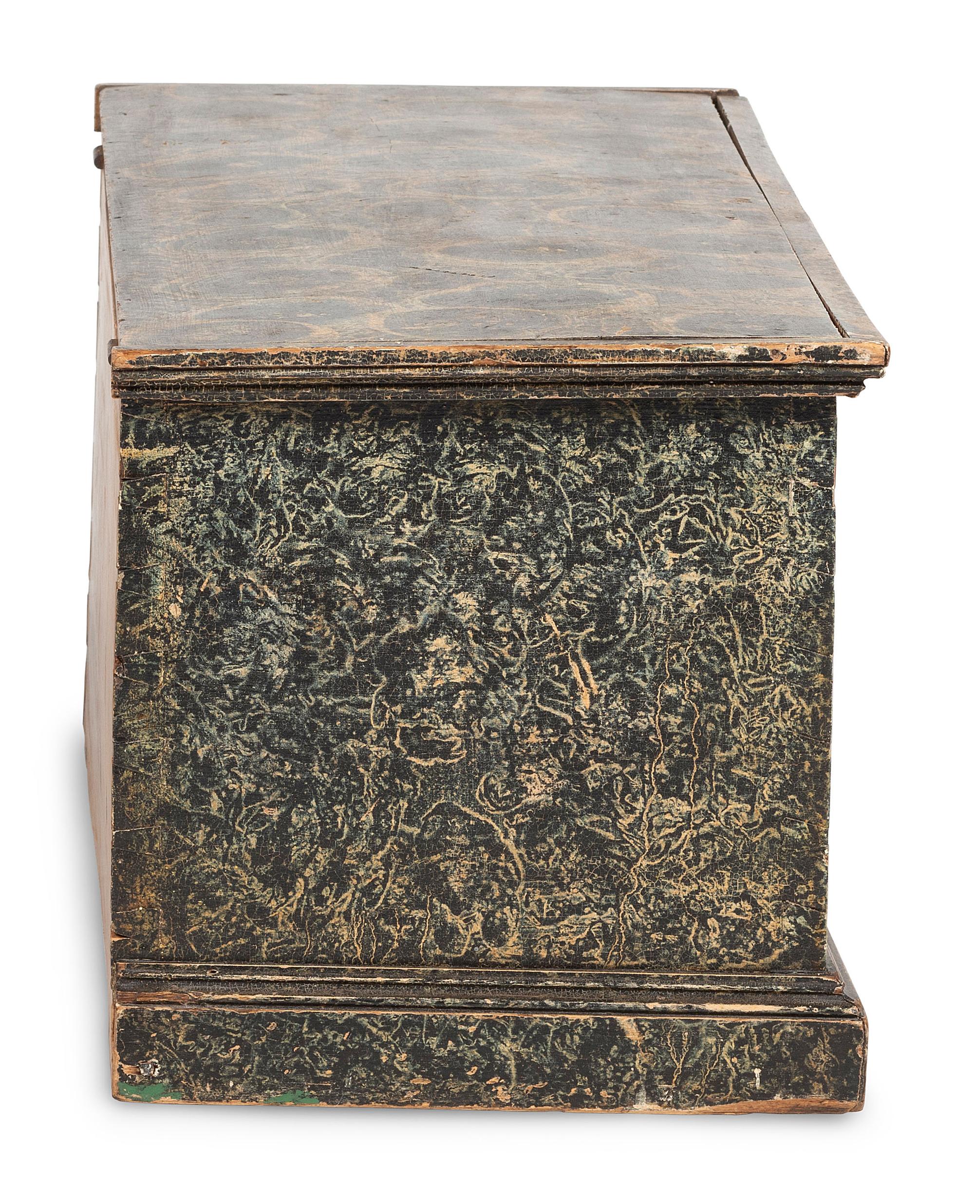 A Country Dark Blue Grain Painted Blanket Chest
