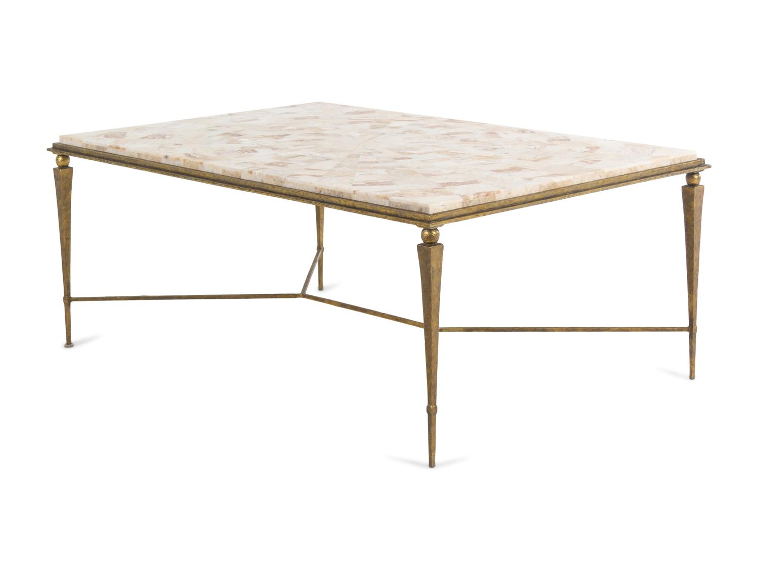 An Oly Studio Gilt Metal and Onyx Mosaic-Veneered Cocktail Table