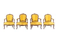 A Set of Four Louis XV Style Walnut Fauteuils