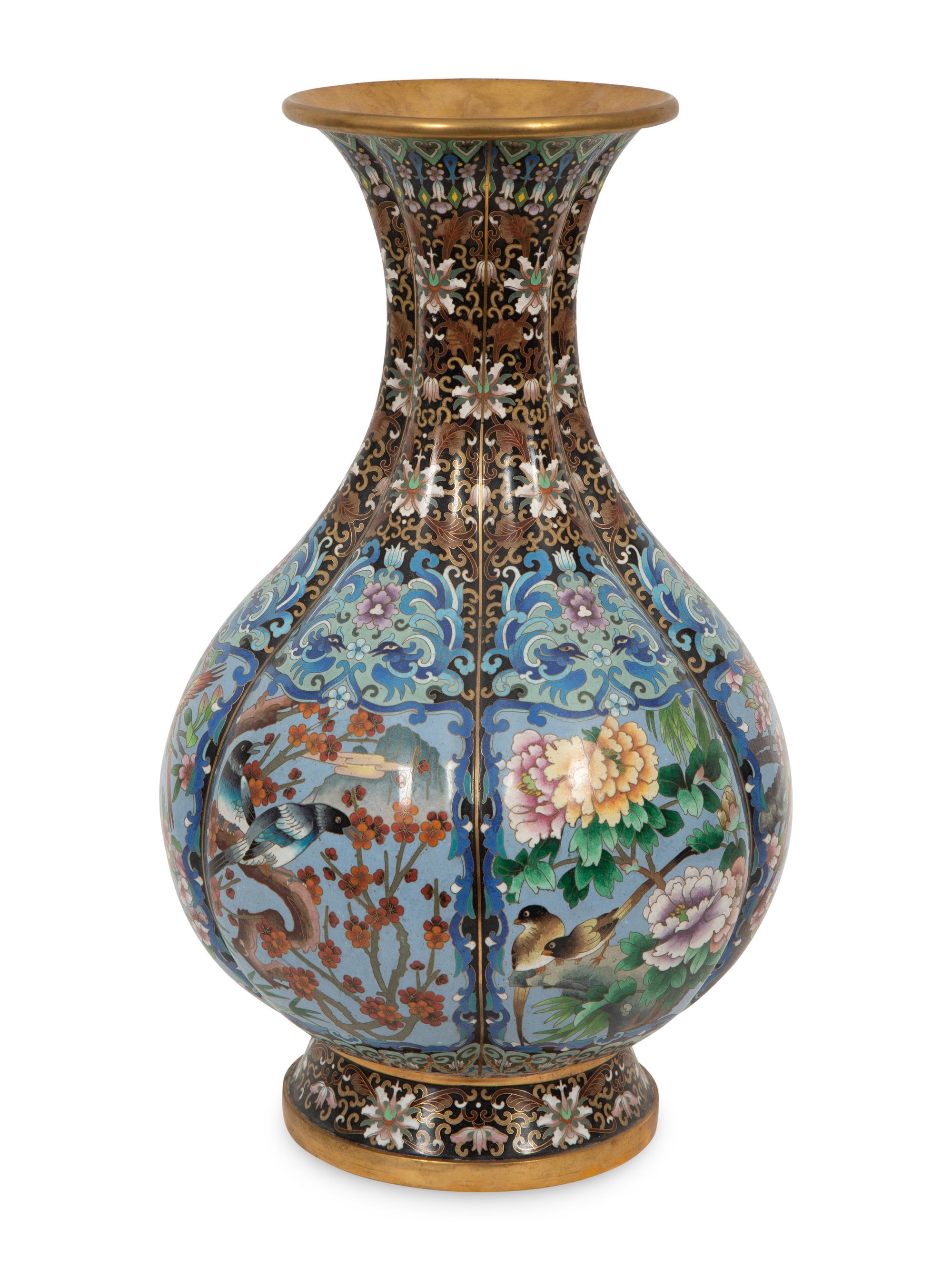 A Large Chinese Cloisonné Lobed Baluster Vase