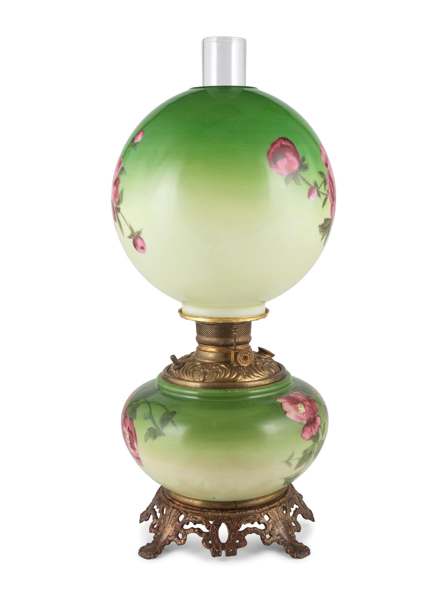 A Victorian Hand Painted Floral Oil Lamp