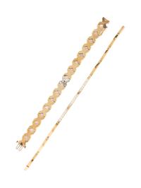 COLLECTION OF YELLOW GOLD AND DIAMOND BRACELETS