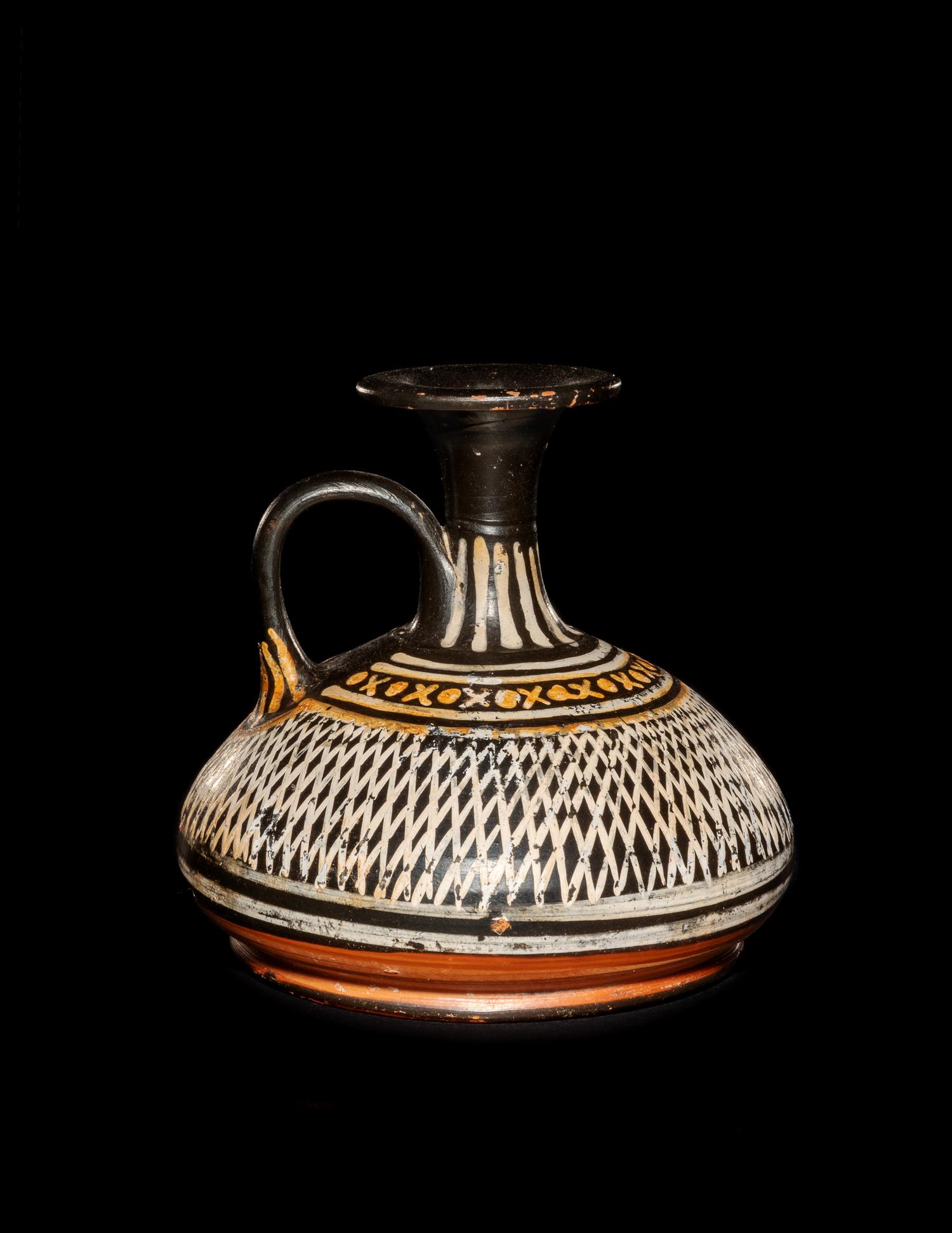 An Apulian Gnathian-Ware Lattice Pattern Squat Lekythos