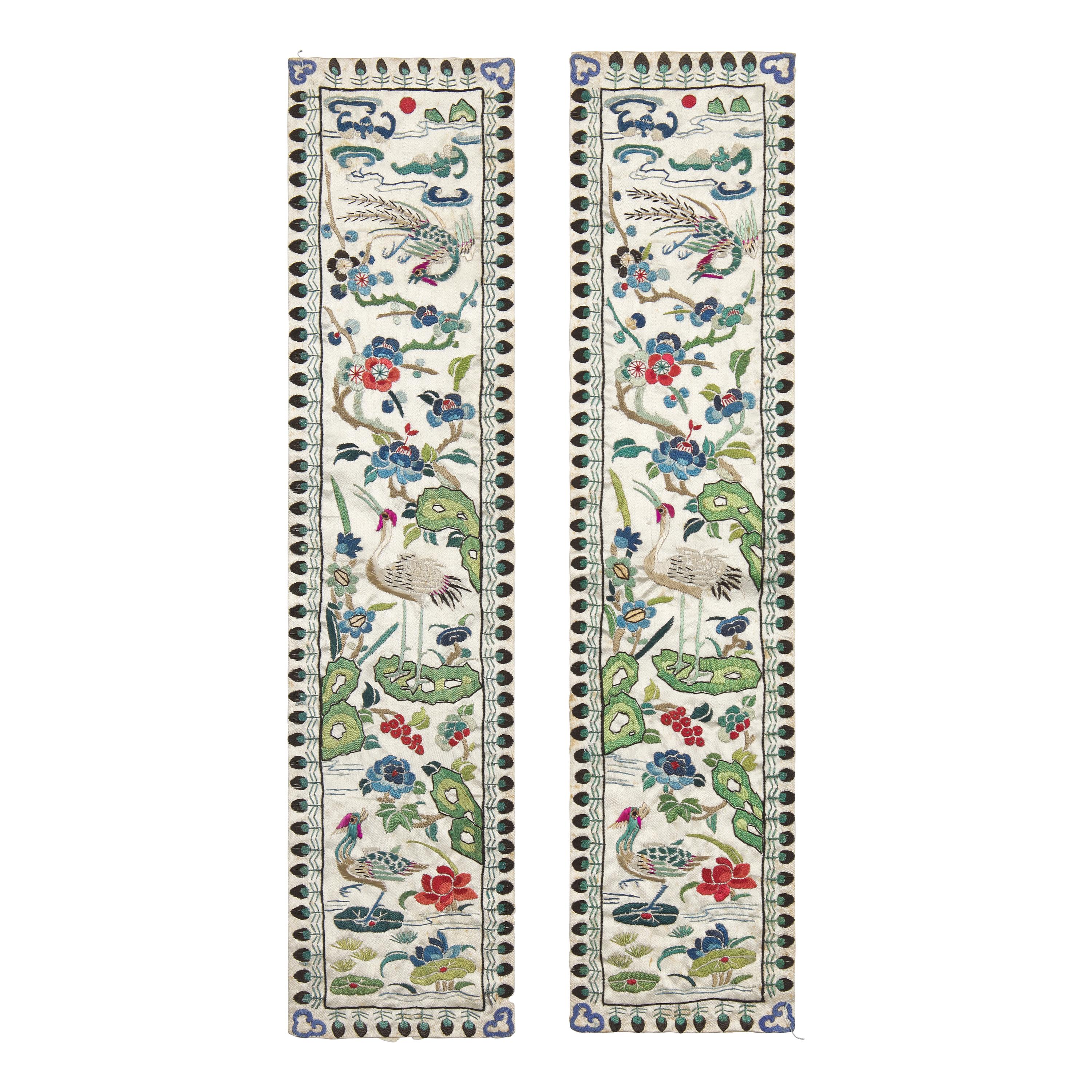 A Group of Chinese Silk Embroidered Sleeve Bands and Panels, 19th Century 清晚期 挽袖及綉片一組