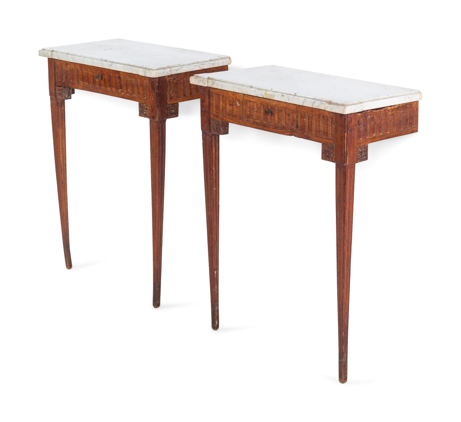 A Pair of Louis XVI Style Marble-Top Console Tables