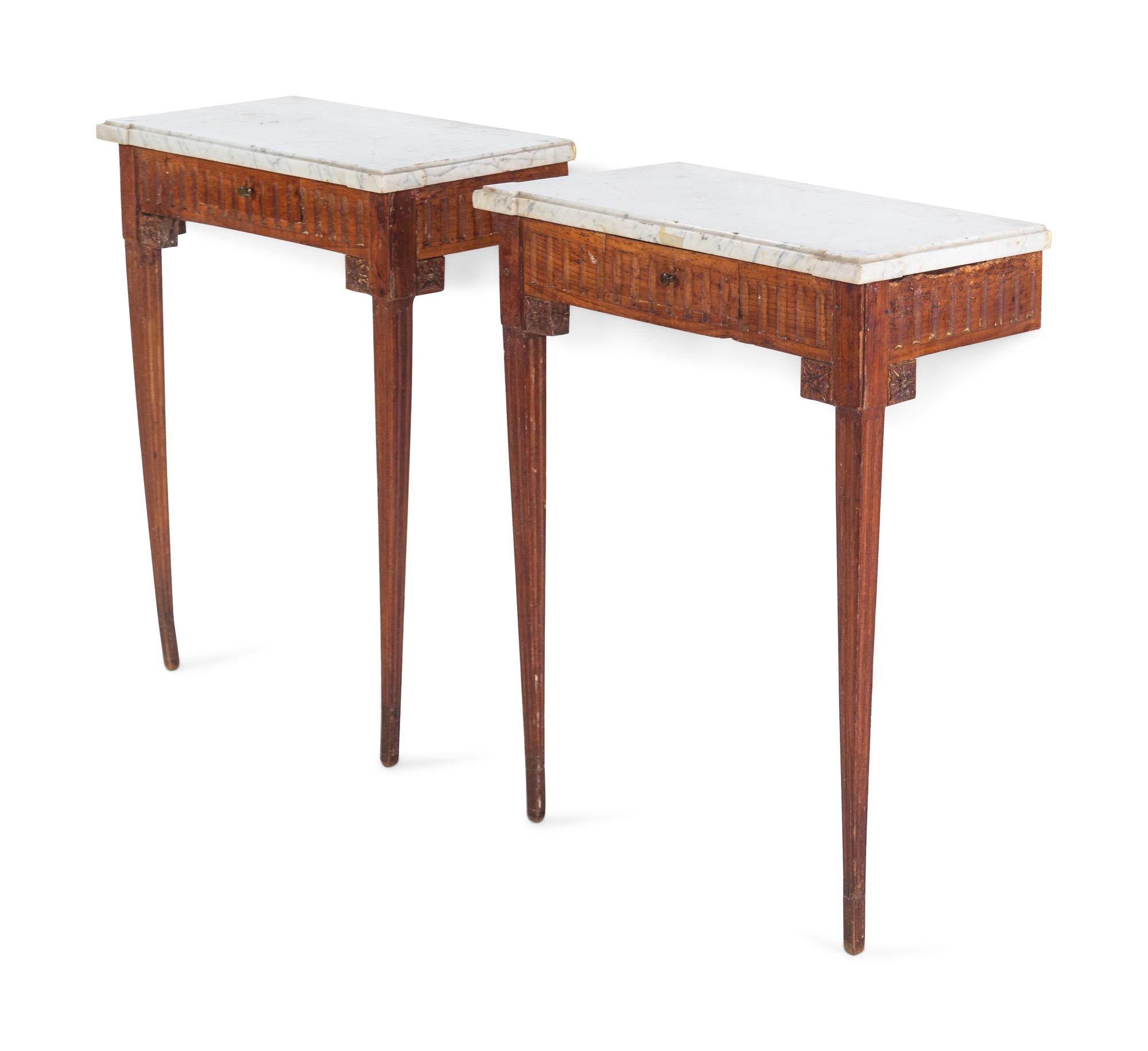 A Pair of Louis XVI Style Marble-Top Console Tables