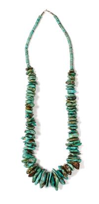 A Southwestern Style Turquoise Tab Necklace Length 32 inches.