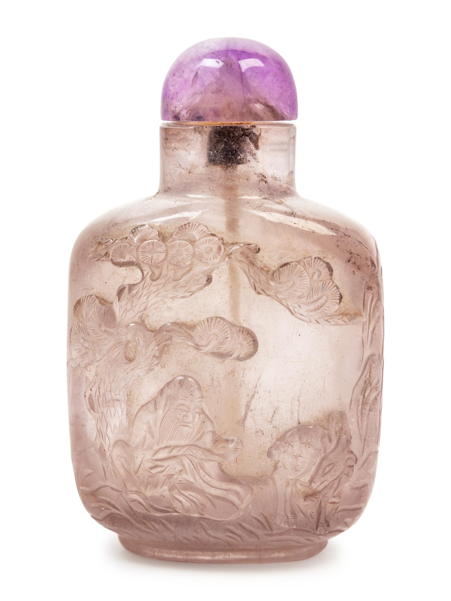 A Chinese Carved Smoky Quartz Snuff Bottle