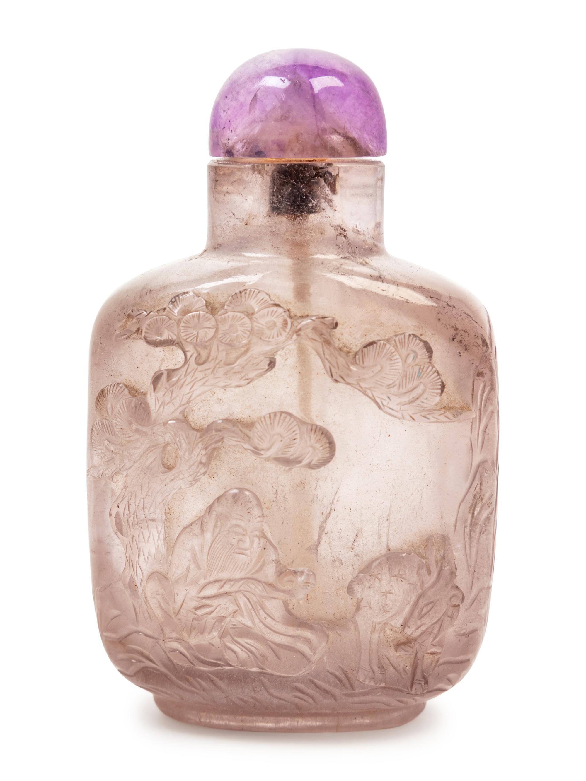 A Chinese Carved Smoky Quartz Snuff Bottle
