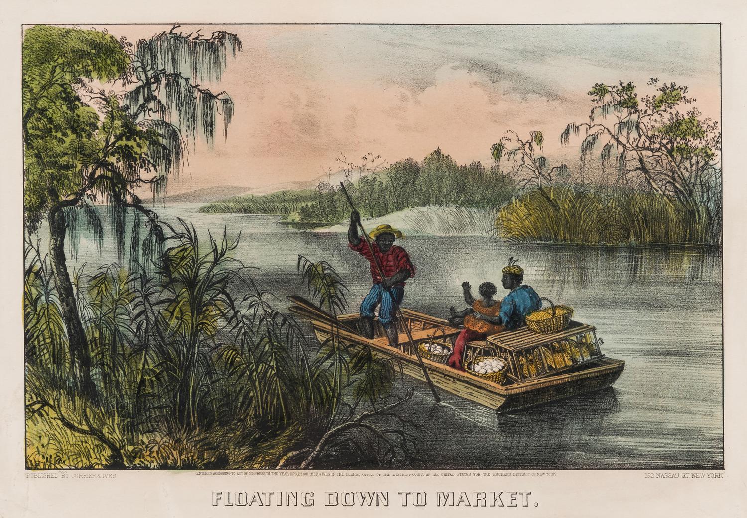 [MISSISSIPPI RIVER] -- CURRIER and IVES, publishers Floating Down to Market, 1870. (G.2183) -- A Home on the Mississippi, 1871. (G.3109).