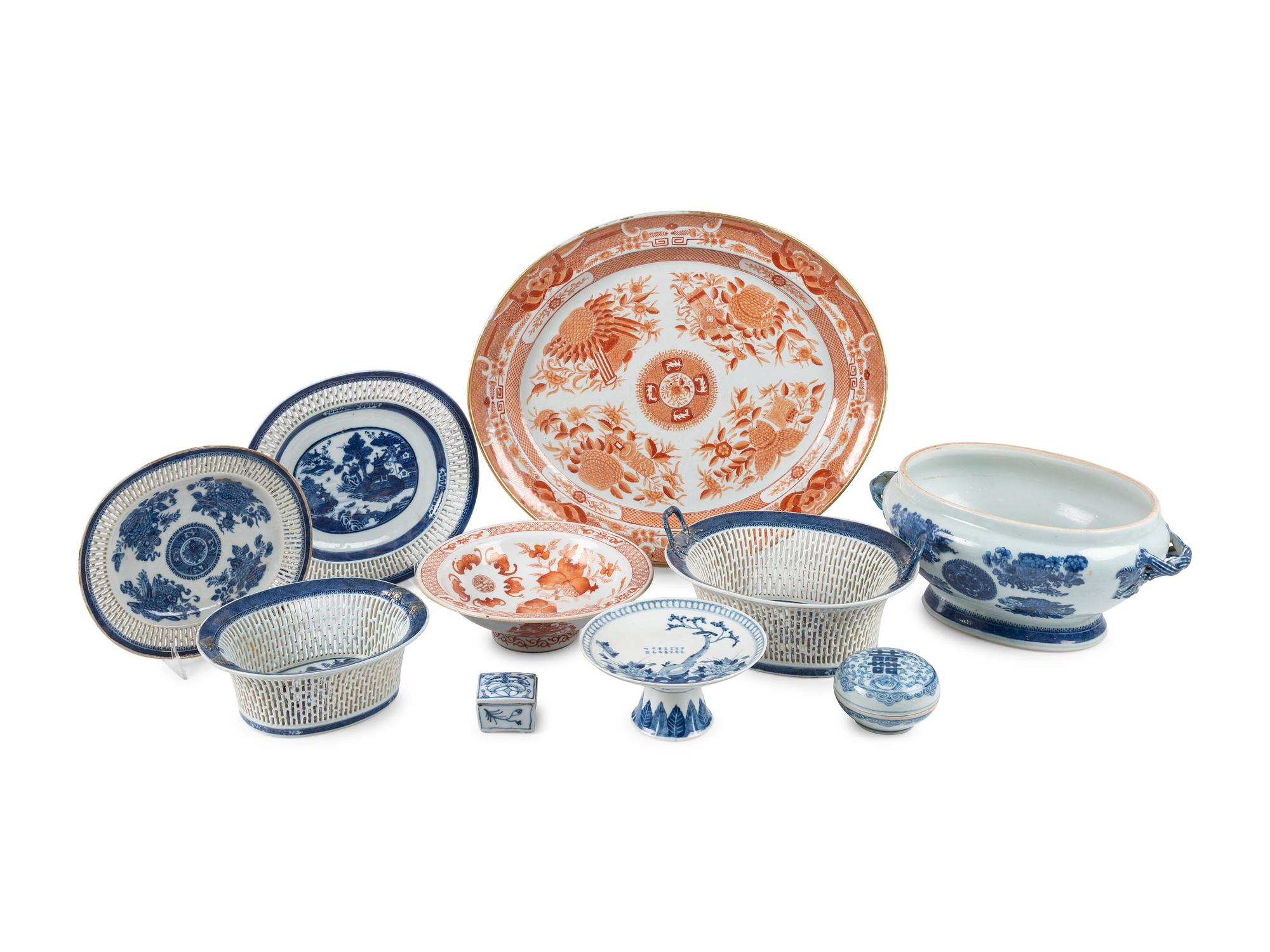 Ten Pieces of Chinese Export Porcelain, Including Fitzhugh and Canton