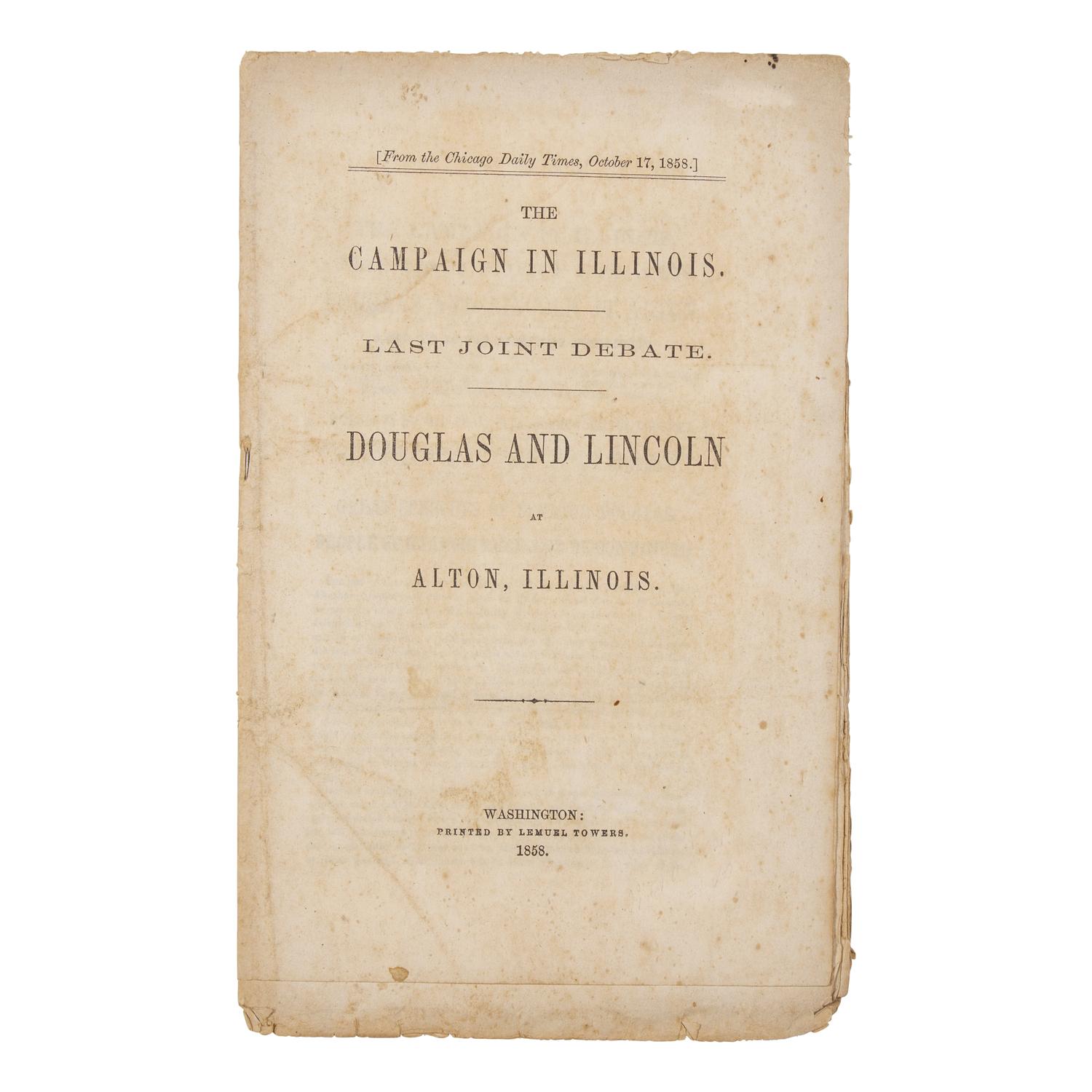 [Lincoln, Abraham, and Stephen Douglas] Very Rare Pamphlet Containing the Text of the Last Debate Between Lincoln and Douglas, the Only Separate Printing of any of Their Historic Debates