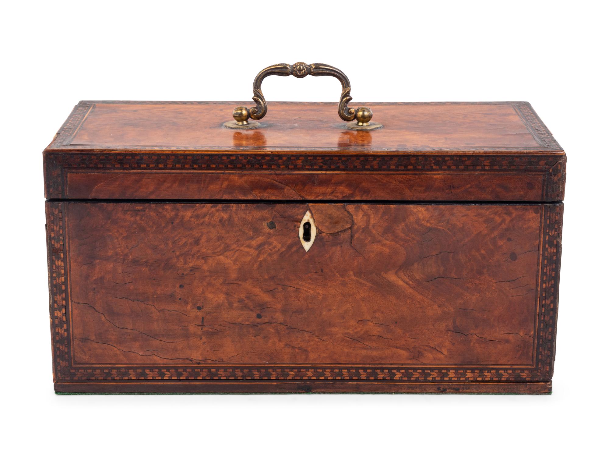 A Regency Mahogany and Marquetry Decorated Tea Caddy