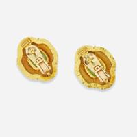 A Pair of 18K Yellow Gold and Gemstone Ear Clips by Ilias Lalounis