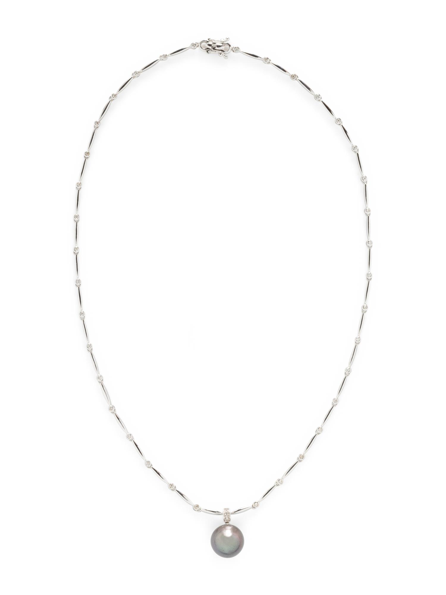 WHITE GOLD, DIAMOND, AND TAHITIAN CULTURED PEARL NECKLACE