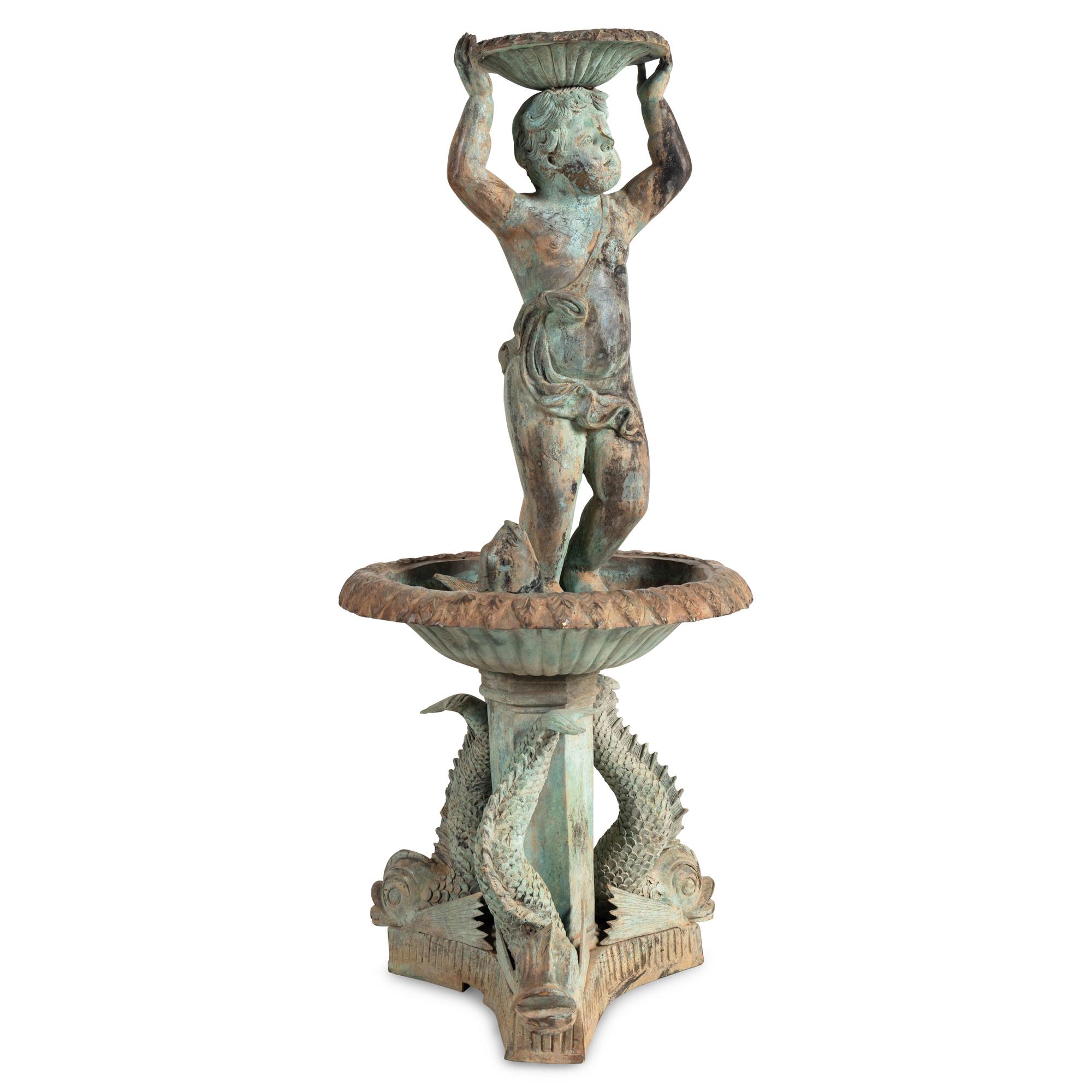 A Patinated Bronze Figural Fountain