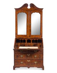 A George I Burr Yew Wood Secretary Bookcase