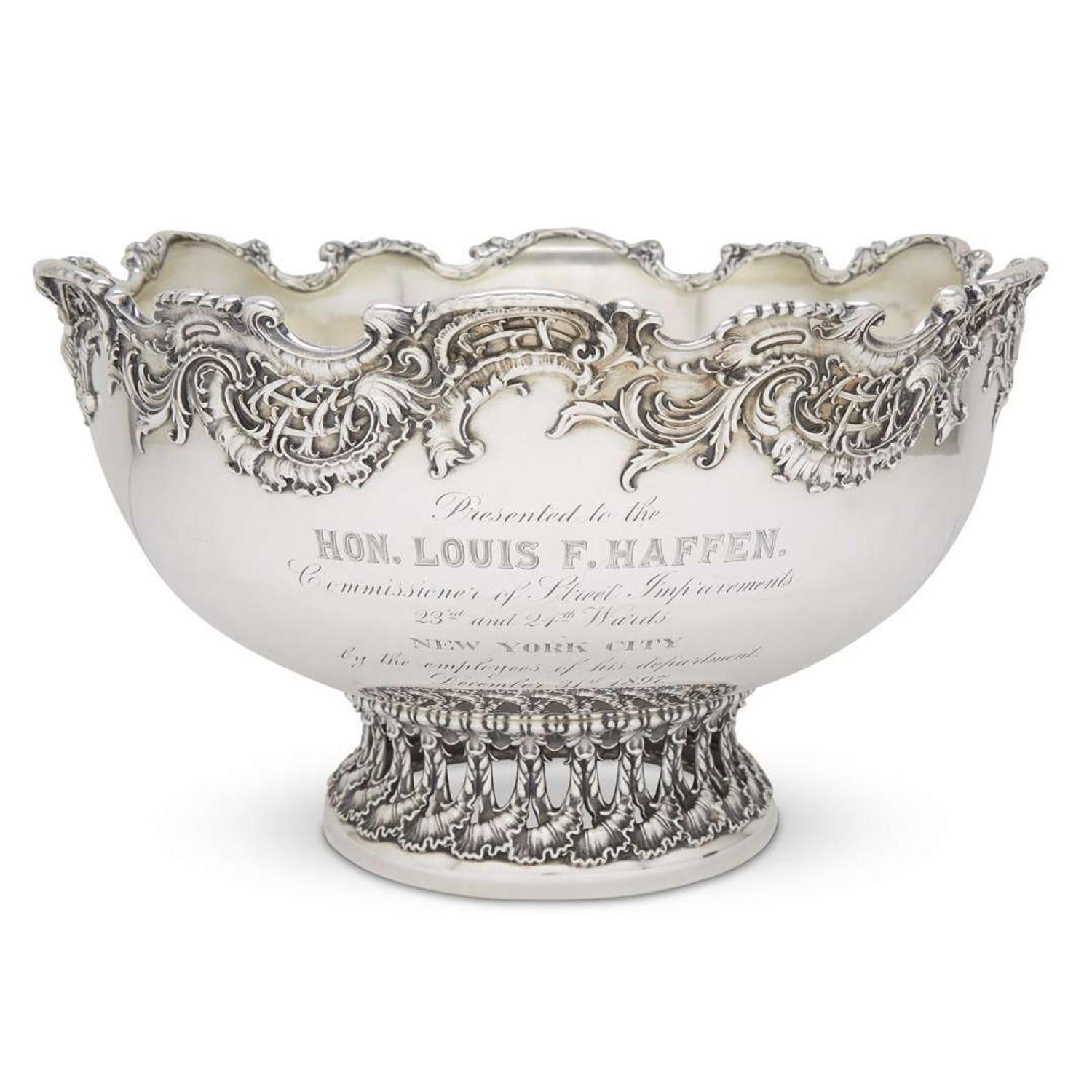 Sterling silver punch bowl of New York interest Whiting Mfg. Co., North Attleboro, MA, circa 1895