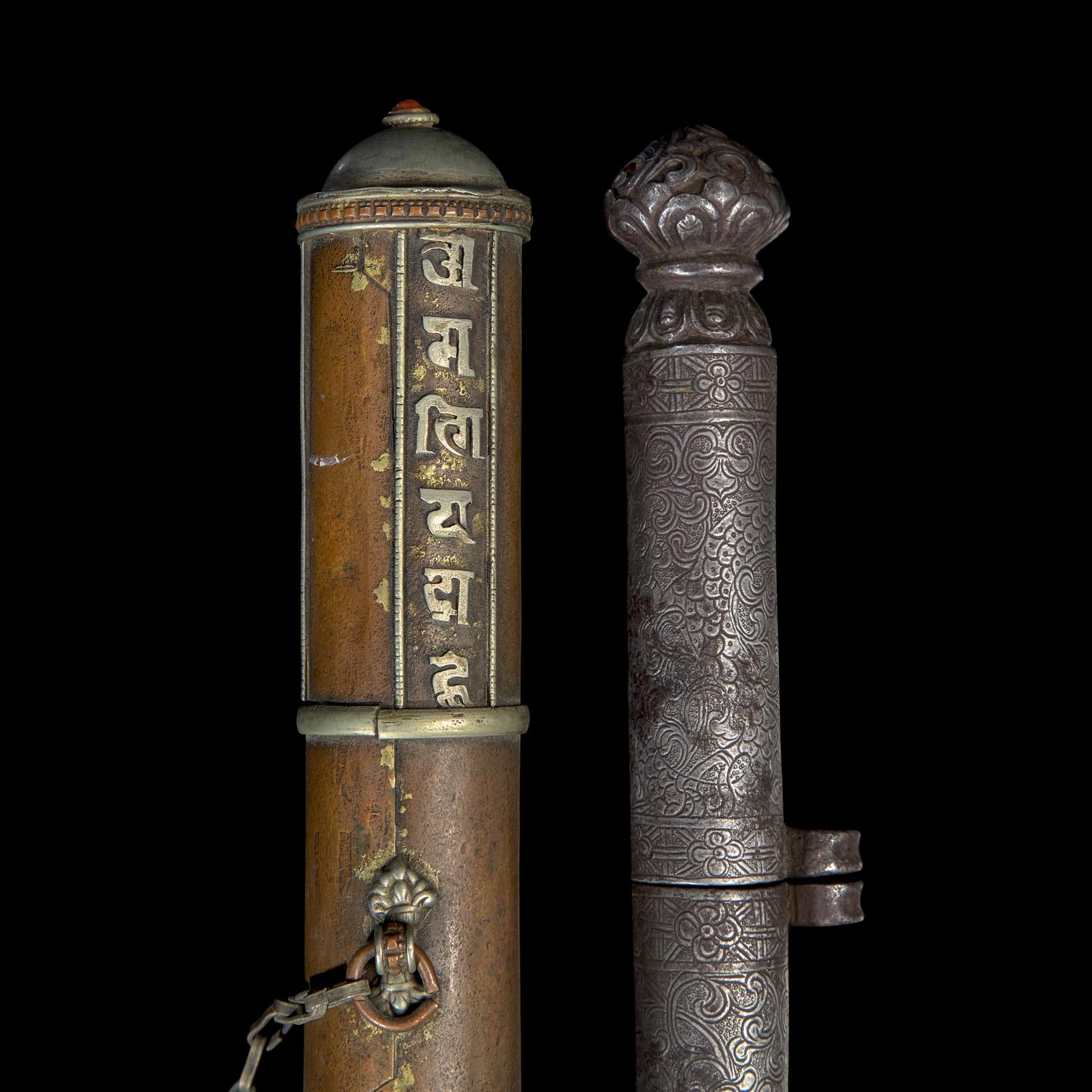 Two Tibetan Metal Pen or Stick Incense Cases 藏傳香筒兩隻