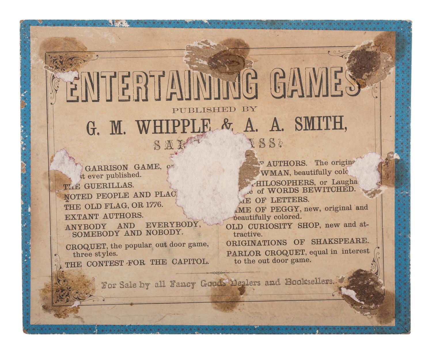 The Guerillas . Salem, MA: G.M. Whipple & A.A. Smith, 1863. Boston, MA: William M. Kendall, printer. A Civil War game of strategy.