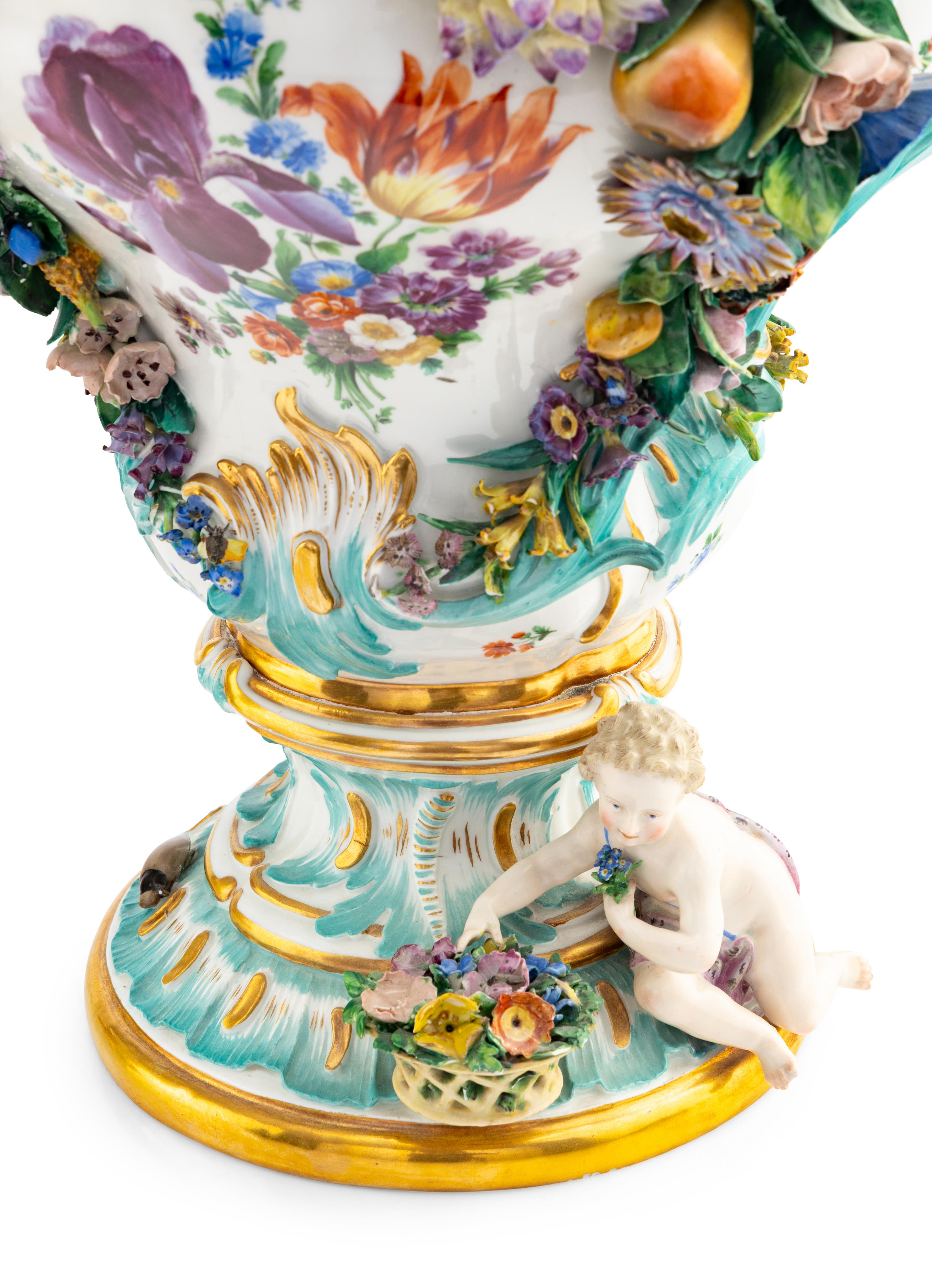 A Pair of Large Meissen Porcelain Urns