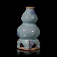 A Chinese Jun Style Purple Splashed 'Double Gourd' Vase with Integral Stand — 紫斑藍鈞葫蘆連座瓶