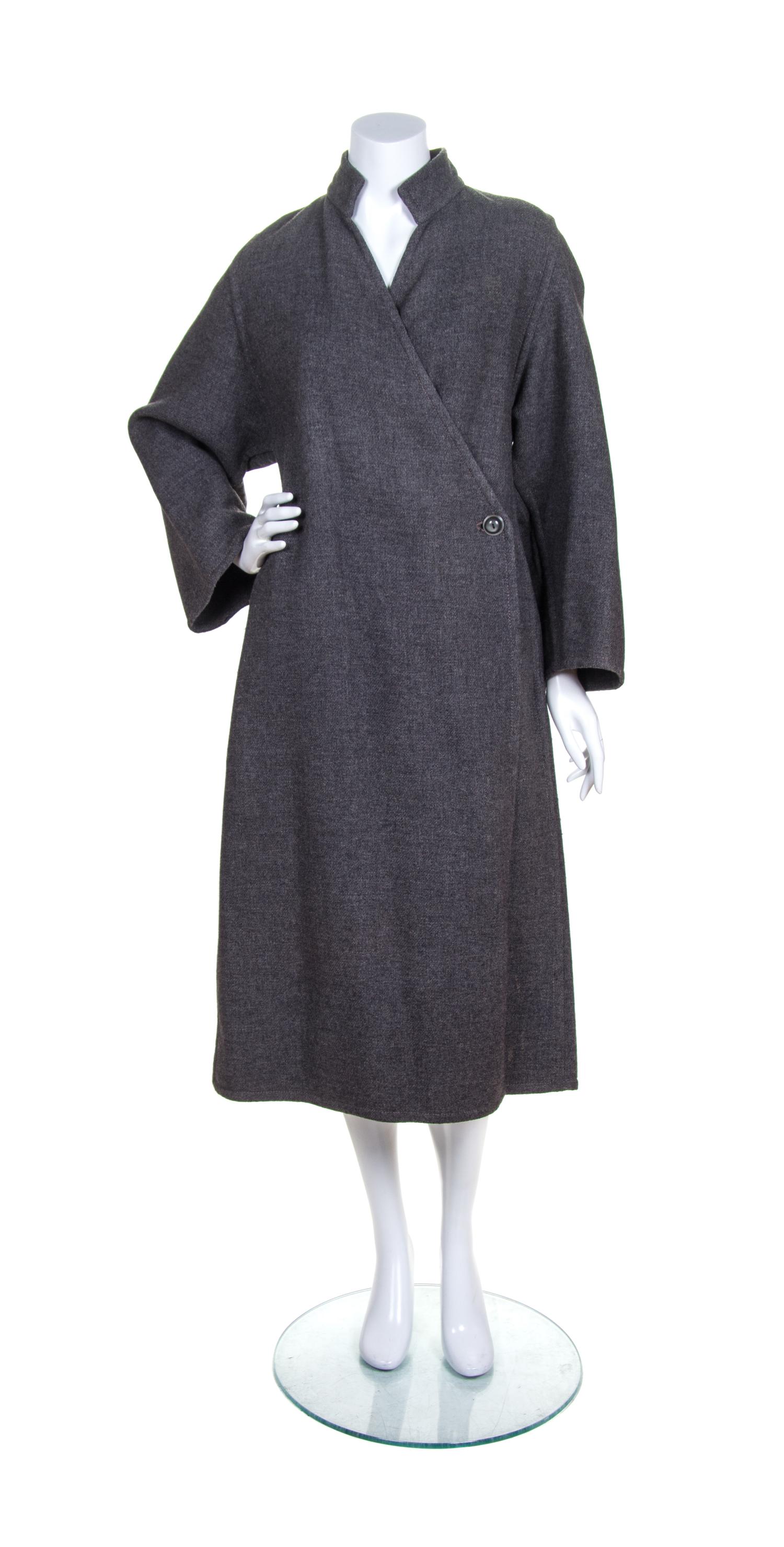A Galanos Grey Wool Wrap Coat,