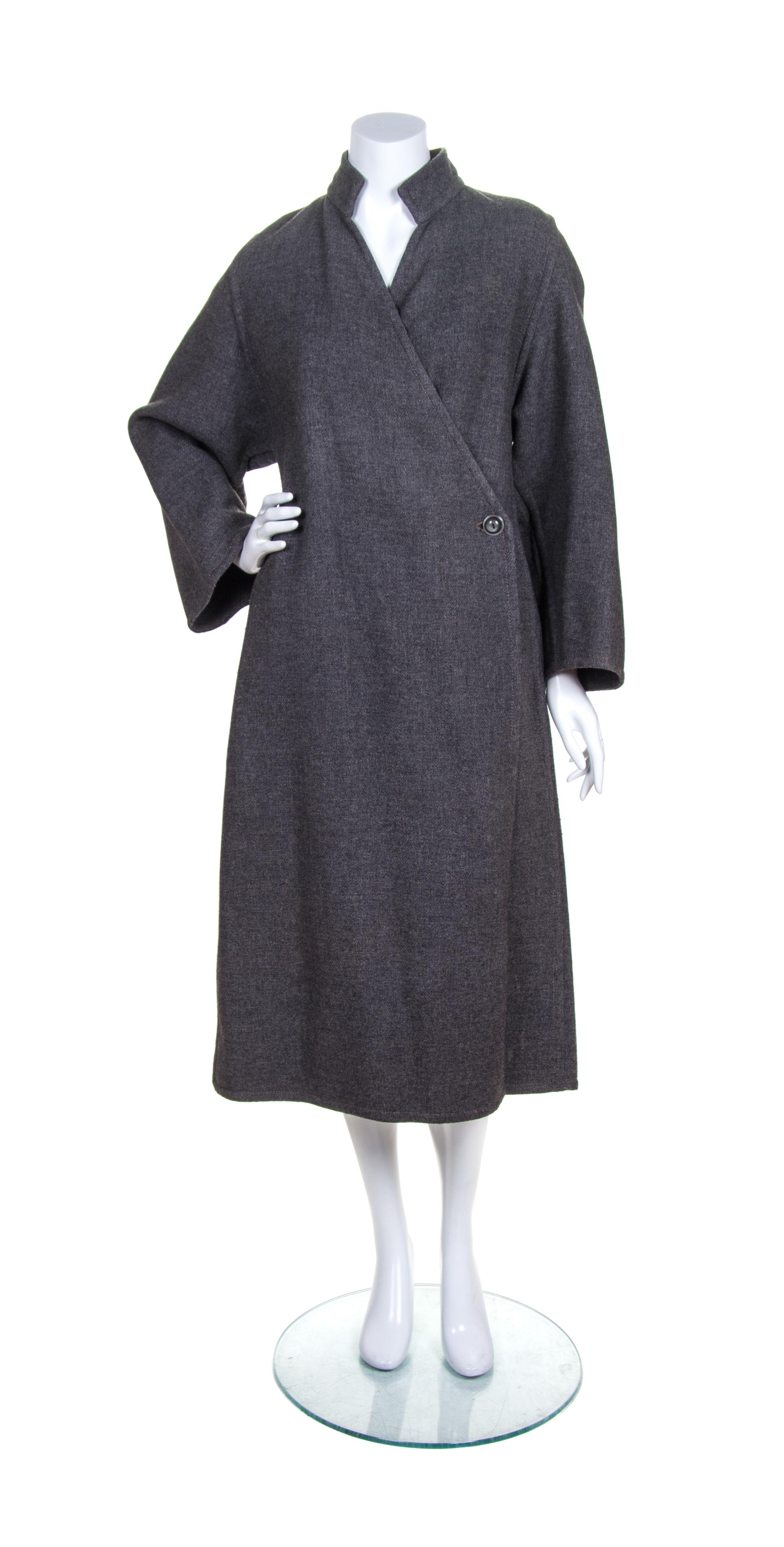A Galanos Grey Wool Wrap Coat,