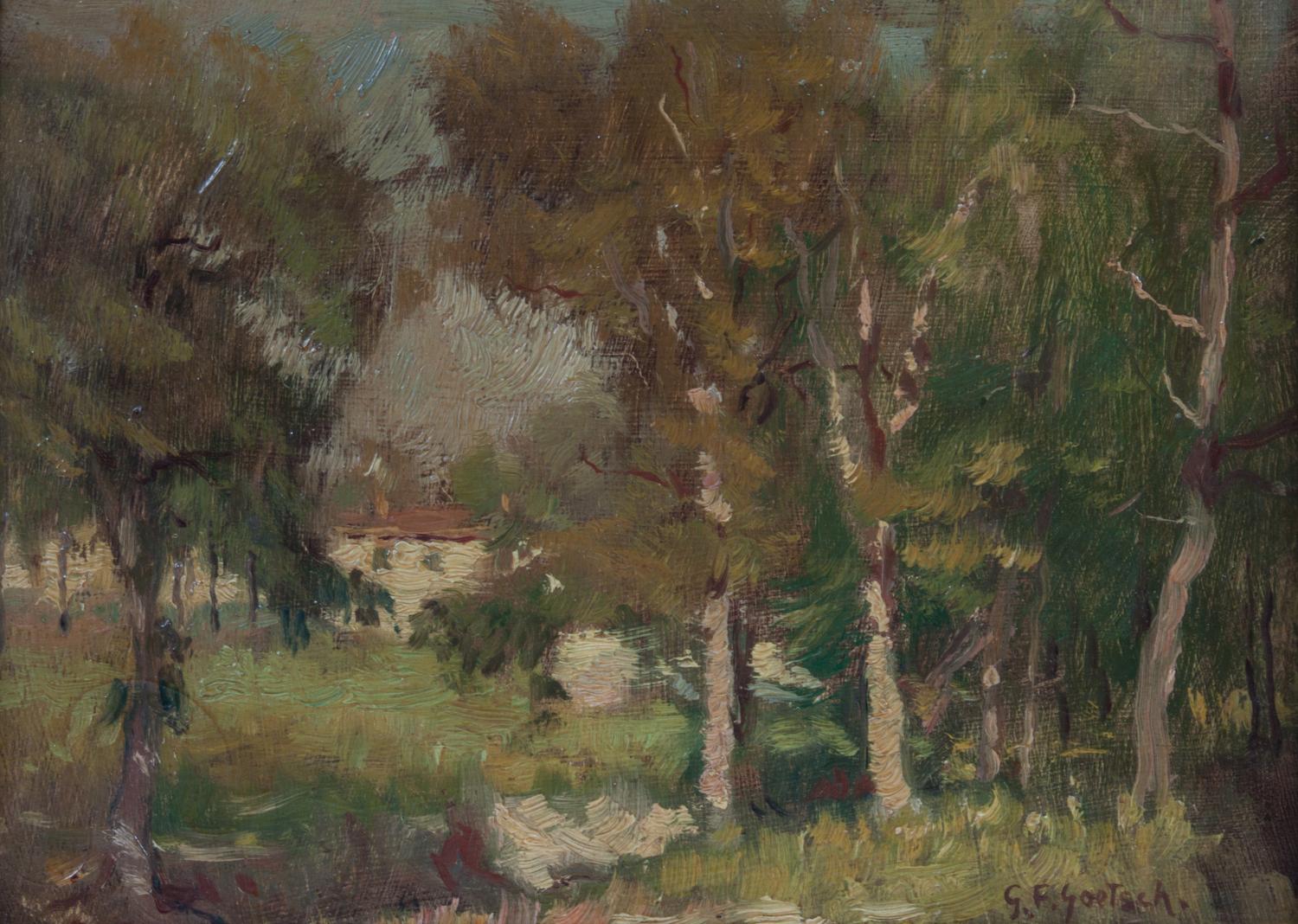 Gustav F. Goetsch, (American, 1877-1969), Wooded Landscape with House