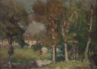Gustav F. Goetsch, (American, 1877-1969), Wooded Landscape with House