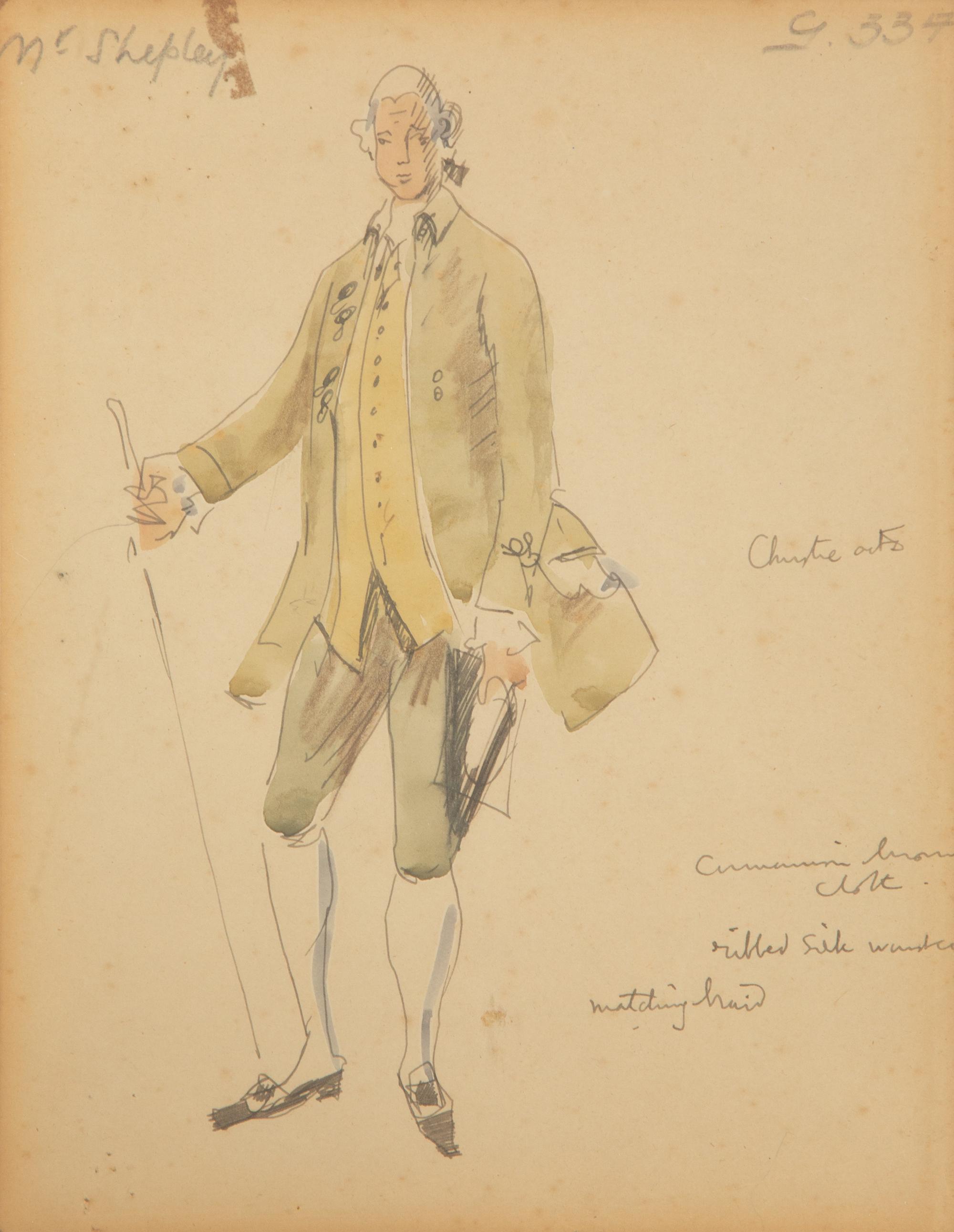 Three Framed Watercolor Costume Studies Attributed to Cecil Beaton