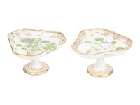A Pair of Royal Copenhagen Flora Danica Porcelain Triangular Compotes and a Triangular Salad Bowl