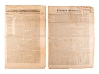 [NEWSPAPERS] -- [ILLINOIS & OHIO]. A group of 7 newspapers reporting on land dealings, politics, notices for runaways, and other matters of the 1820s-1830s, including: