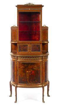 A Louis XVI Style Vernis Martin Decorated Vitrine Height 78 x width 32 x depth 17 inches. — 19TH CENTURY