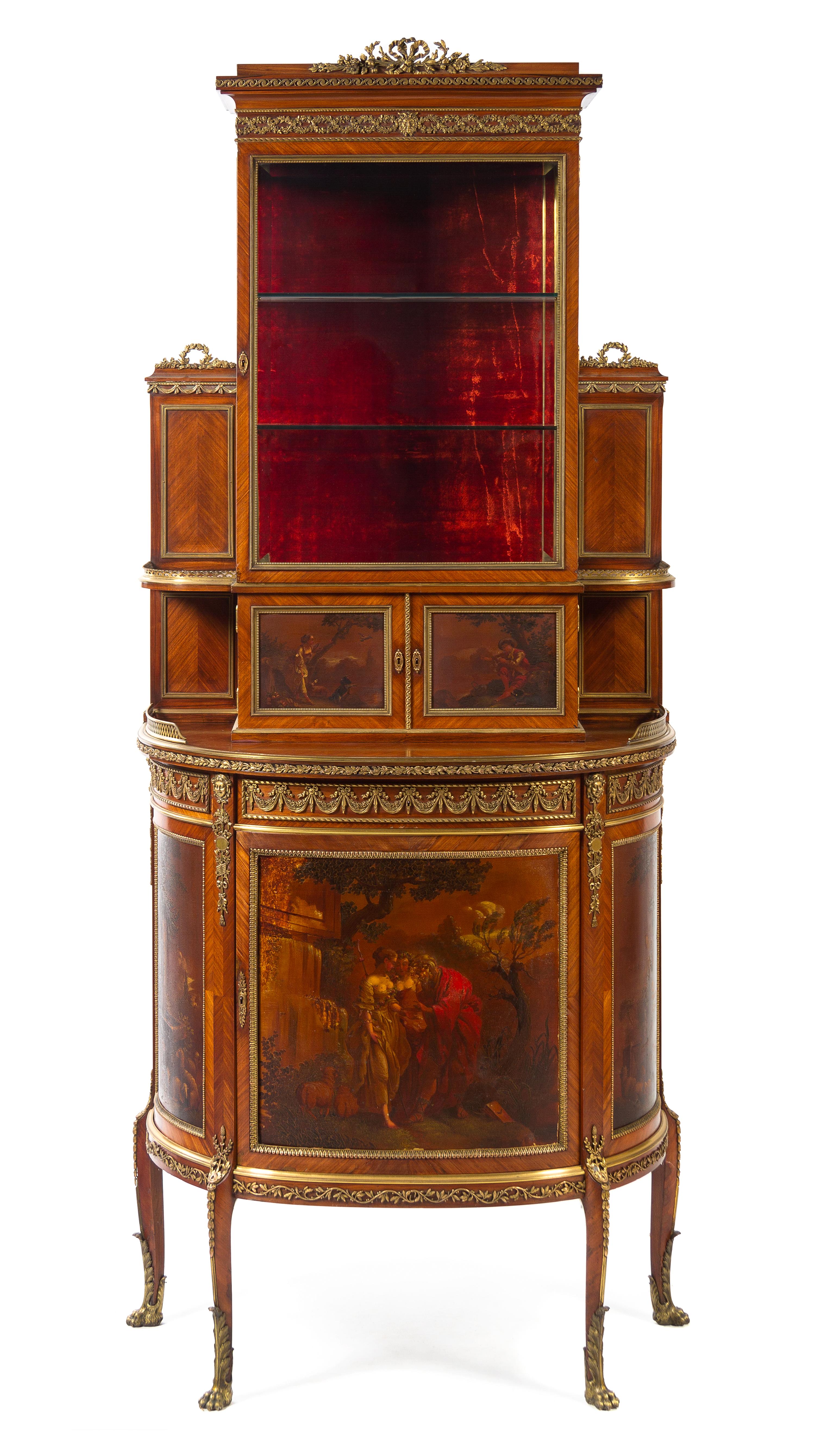 A Louis XVI Style Vernis Martin Decorated Vitrine Height 78 x width 32 x depth 17 inches. — 19TH CENTURY