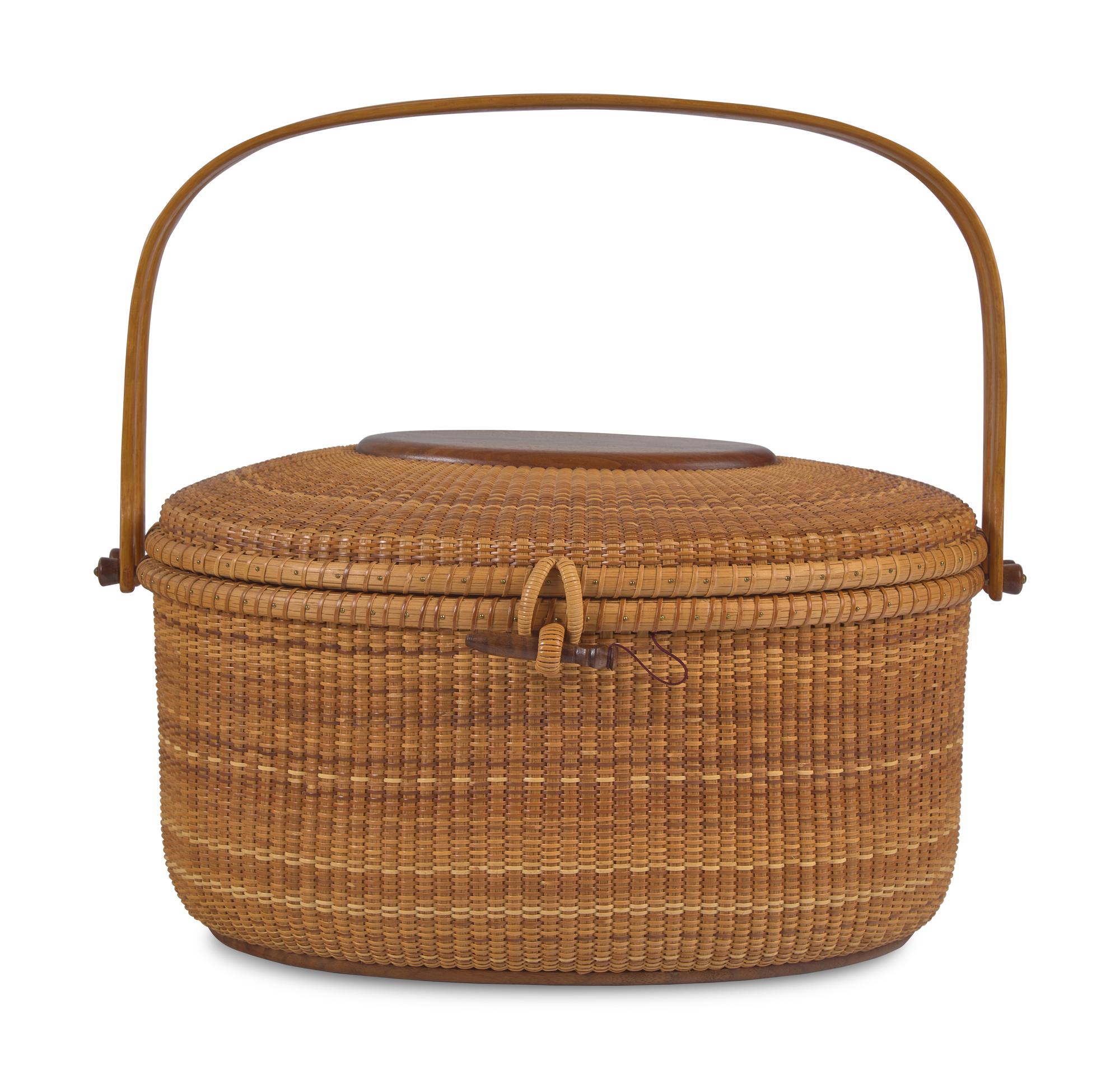 A Nantucket Style Lightship Sewing Basket With Accessories, By Darryl and Karen Arawjo, Bushkill, PA, Dated "1994"