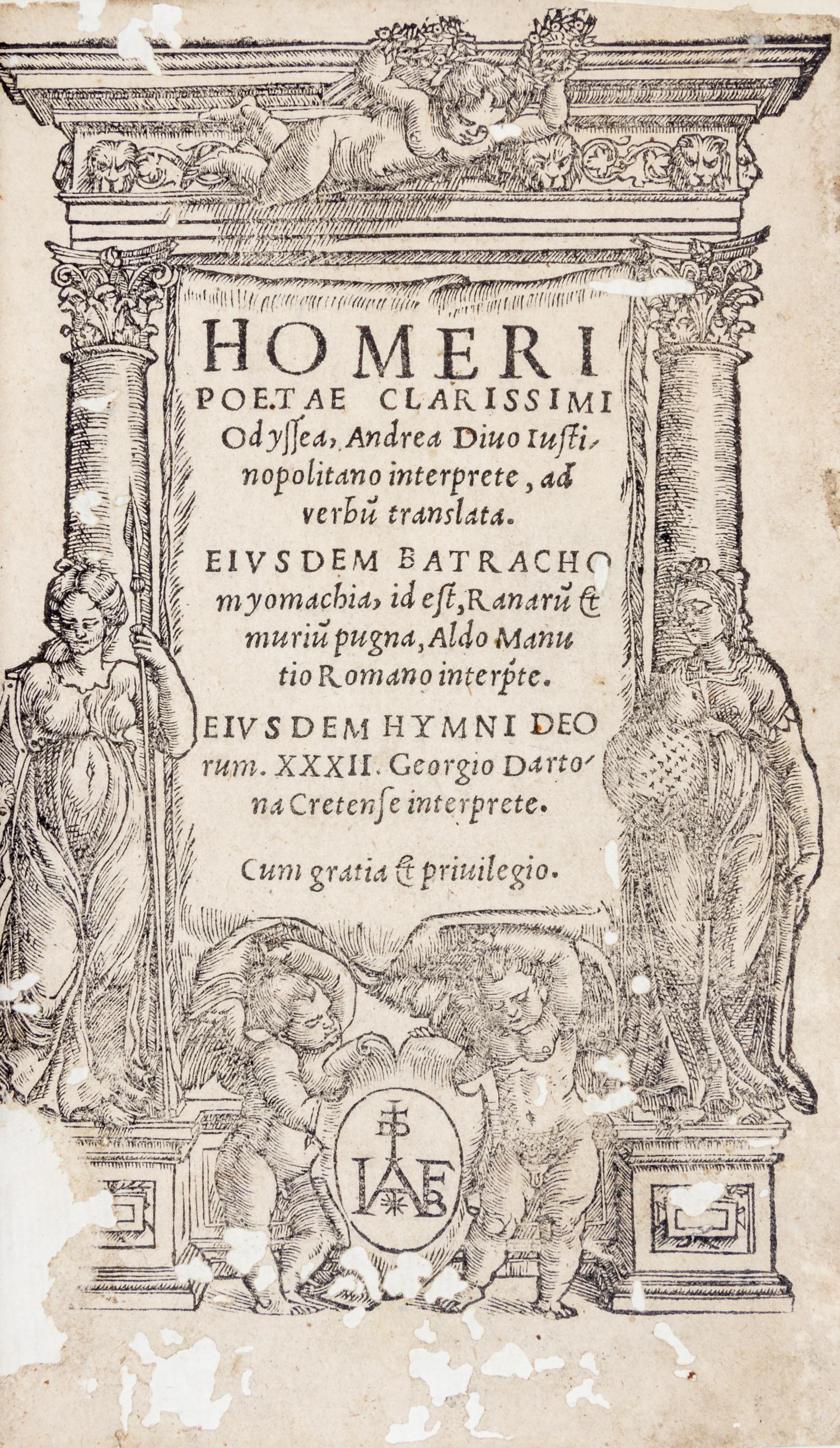 (HOMER) DIVUS, ANDREAS, trans. Odyssea [and] Ilias. Venice: Burgofrancho, 1536 and 1537. 2 works, Latin translations